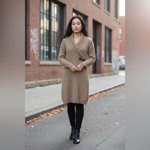 Calvin Klein Tan Sweater Midi Dress with Buckle Detail